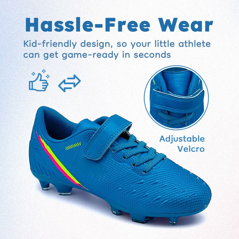 Kids Soccer Cleats 2.5 Big Kid Blue - Ground Football Shoes with Hook & Loop