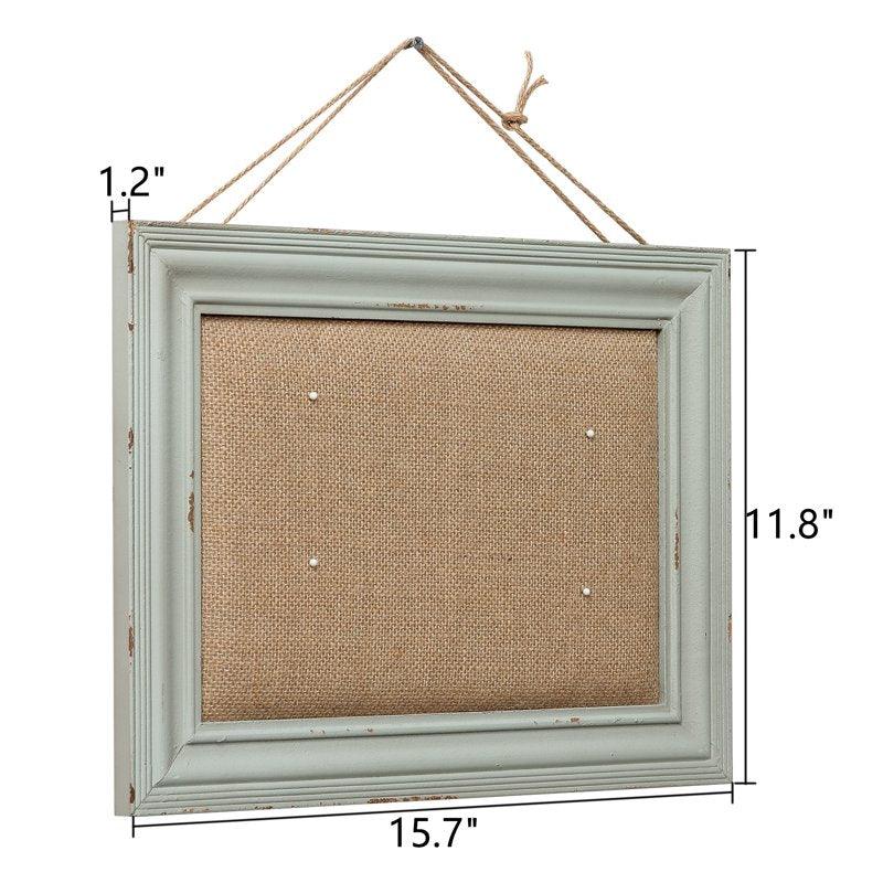 Small Bulletin Board with Linen Fabric & Antique Wooden Frame - Wall Cork Board