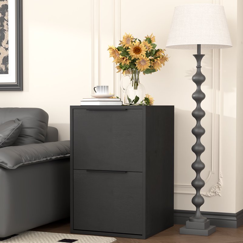 Wooden File Cabinet 2 Drawer Vertical Storage for Office - Black & Walnut Options