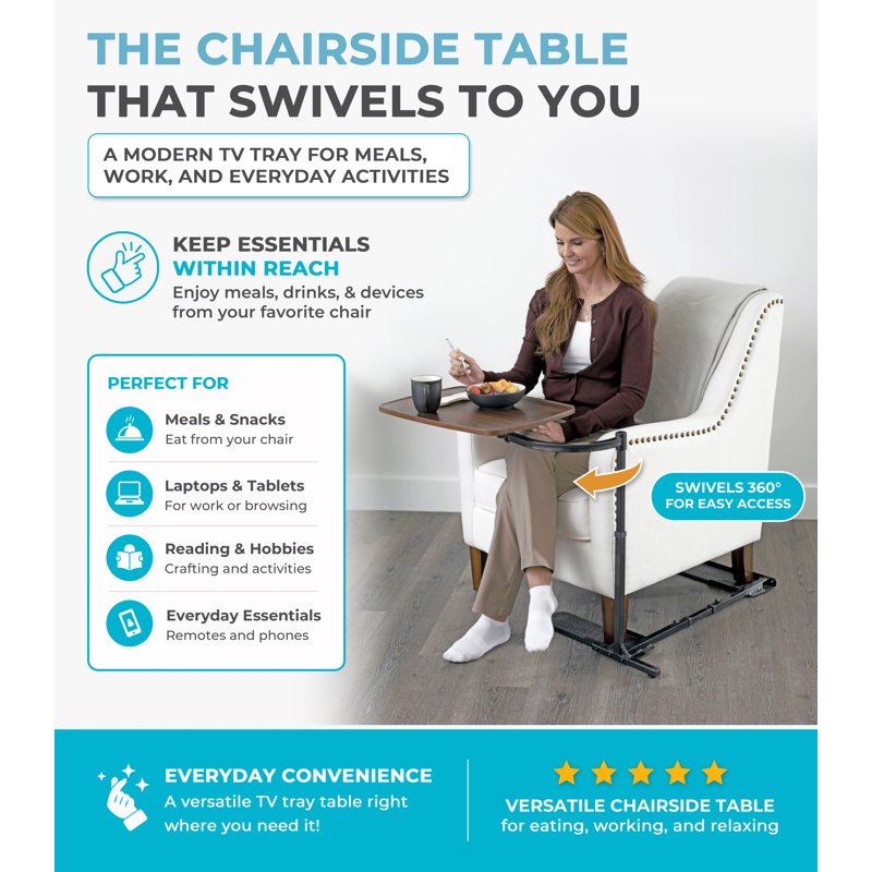 Adjustable Swivel TV Tray Table for Couch or Recliner - Large Laptop & Side Table