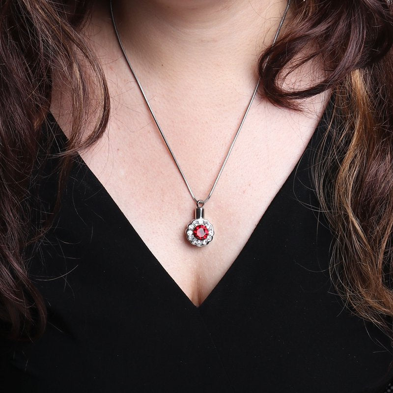Pink Crystal Rhinestone Flower Cremation Urn Pendant Keepsake Jewelry with Free Funnel & Velvet Box