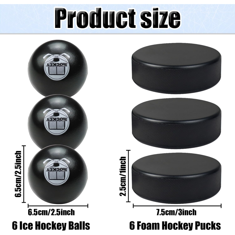 12 Black Foam Hockey Balls and Pucks Set - Indoor Training Equipment for Kids & Adults