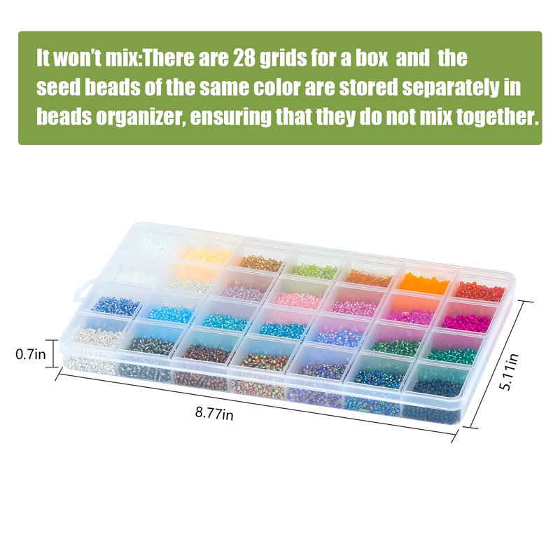 Glass Seed Beads Kit 28 Colors, 24,000 Pieces for Jewelry Making