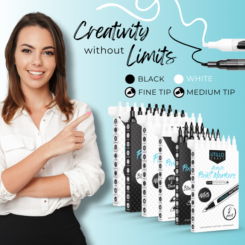 White Acrylic Paint Markers - 8 Pack Fine Tip Permanent Paint Pens