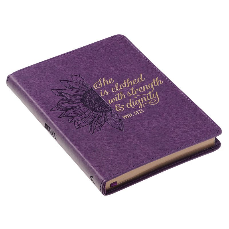 Inspirational Scripture Journal with Sunflower Design - Purple Faux Leather, 240 Ruled Pages