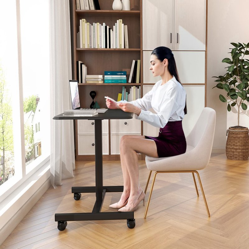 EDX Black Mobile Standing Desk with Locking Wheels - Height Adjustable Laptop Desk