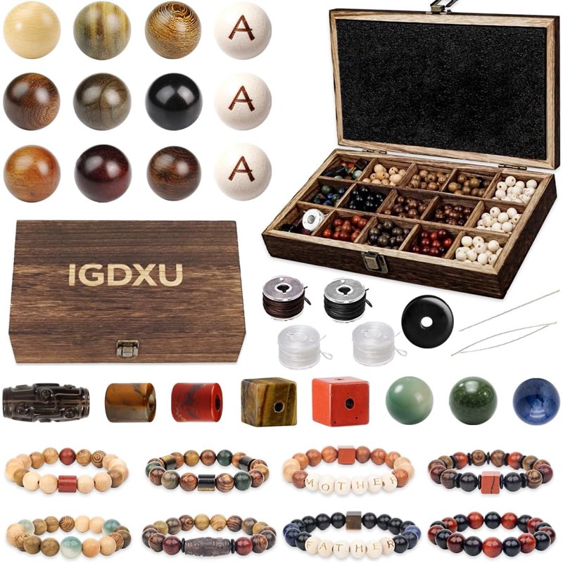 Wooden Beads Bracelet Making Kit for DIY Jewelry - 349 Pieces Natural & Letter Beads