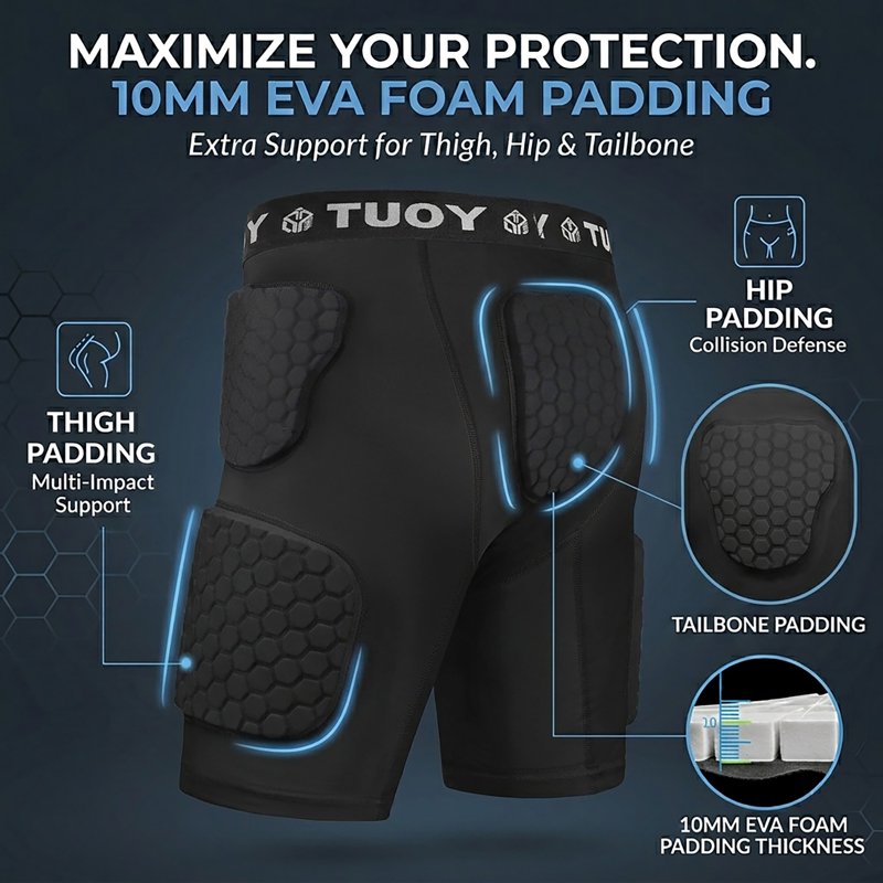 Men's Padded Compression Shorts for Football and Baseball - Impact-Absorbing Girdle