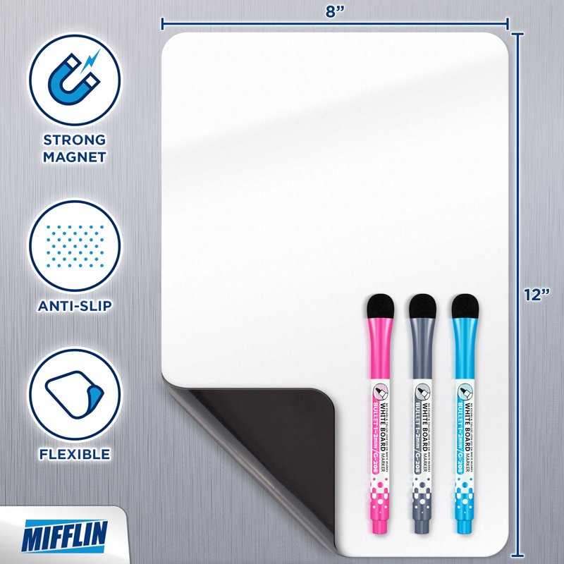 Magnetic Whiteboard for Fridge 12x8 Inches with Markers & Eraser