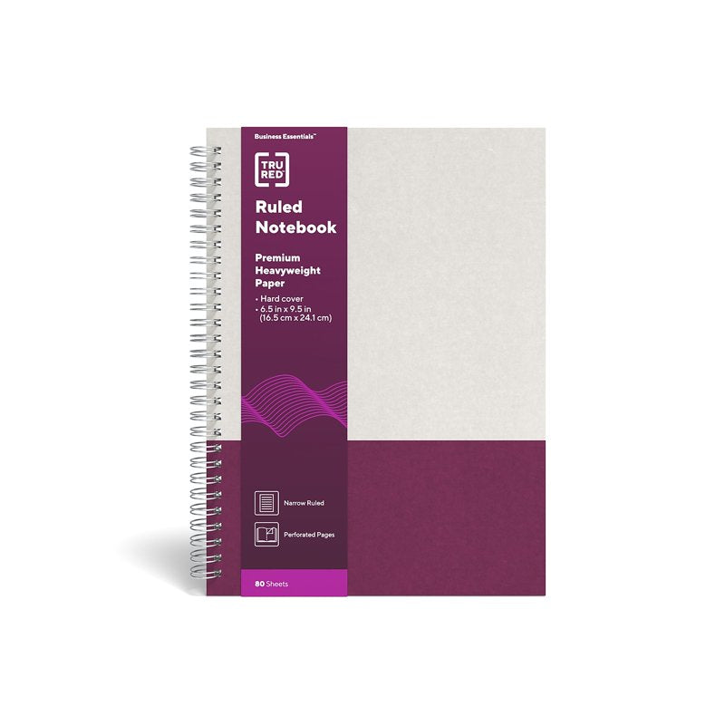 Medium Hard Cover Ruled Notebook - Gray & Purple, 80 Sheets, 6.5x9.5 Inches