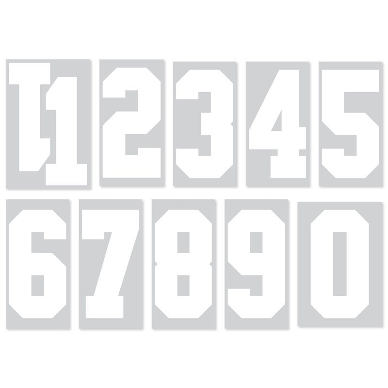 8-Inch White Varsity Iron-On Numbers for T-Shirts and Sports Jerseys