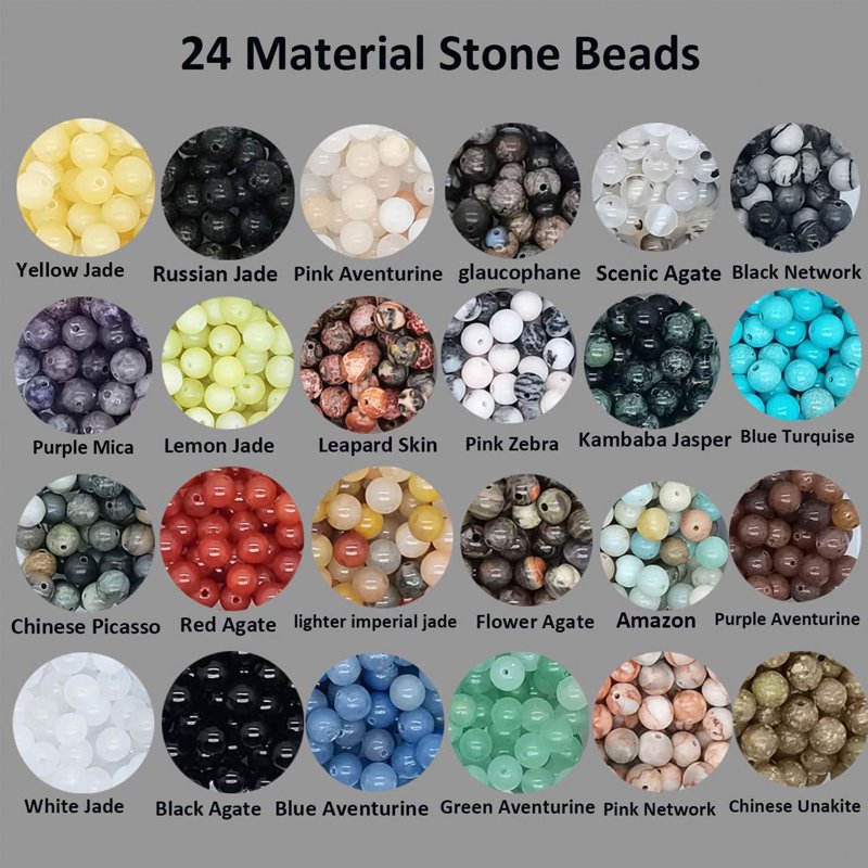 Natural Stone Beading Set 720 Pieces - 24 Styles 6mm Jewelry Making Supplies