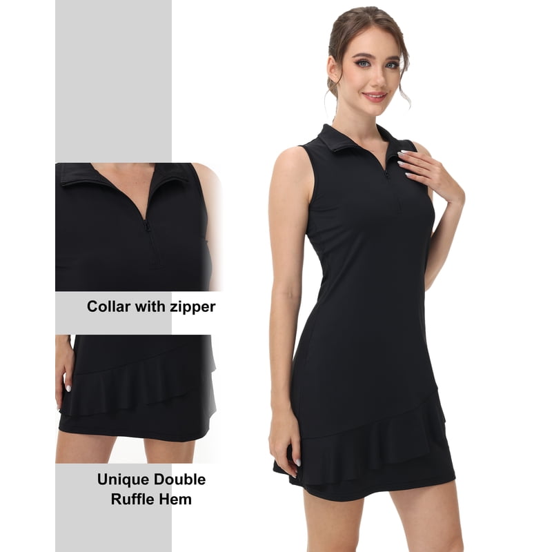 Women's Sleeveless Tennis Dress with Shorts & Pockets - Athletic Golf & Sportswear