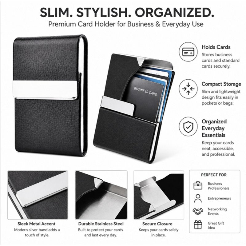 Slim PU Leather Business Card Holder Case with Magnetic Closure
