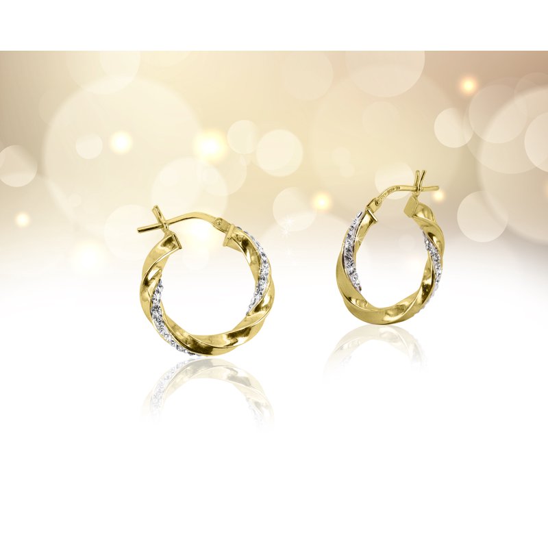 14K Gold Plated Crystal Hoop Earrings for Women - Twisted Round Style