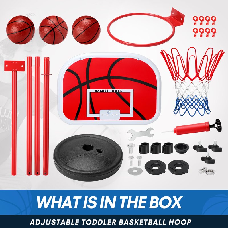 Kids Indoor & Outdoor Adjustable Basketball Hoop Set - Portable 2.8-5 FT