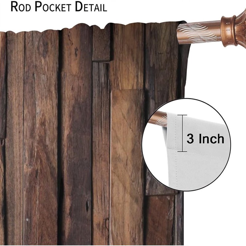 Rustic Wood Curtains - Vintage Style Blackout Window Drapes for Living Room & Bedroom