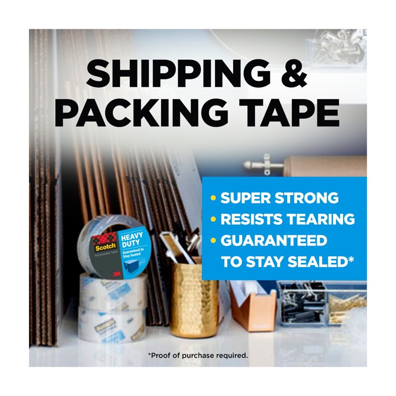 Heavy Duty Shipping Packing Tape - 3-Inch Core, Clear, 1.88" x 54.6 Yards, 6 Rolls