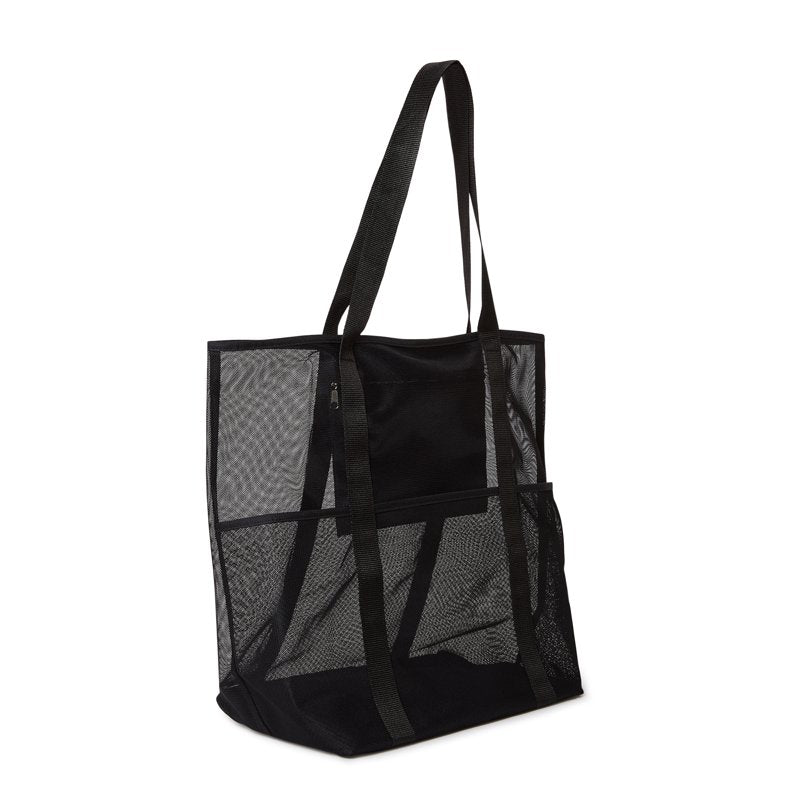 Mesh Beach Tote Bag 2-Pack for Women, Large Summer Style, Black