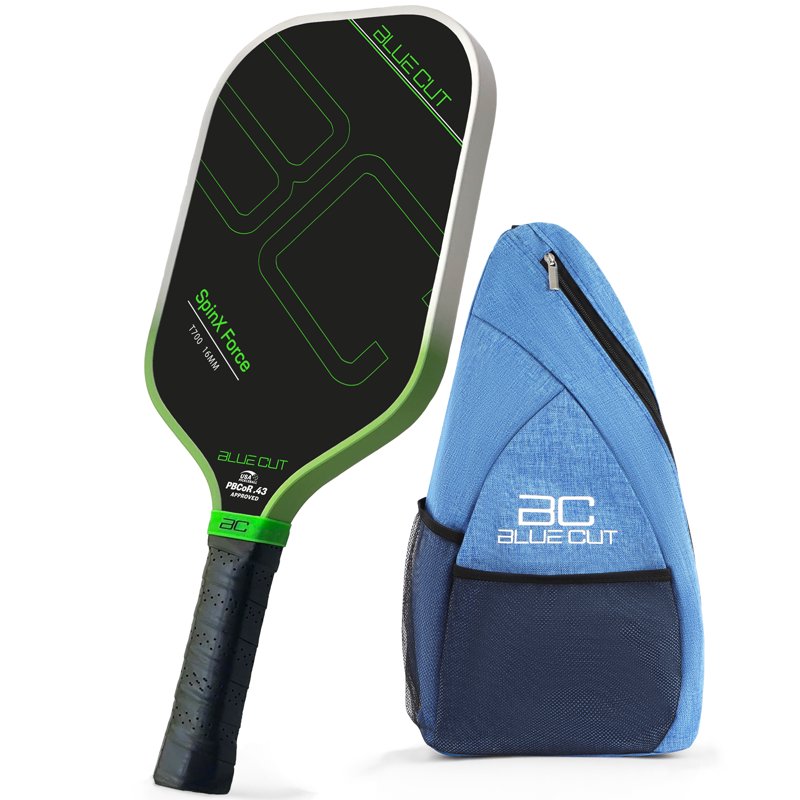 Blue Cut Pickleball Paddle – USAPA Pro T700 Carbon Fiber, 16mm Core, Spin Surface – Includes Carry Bag, Green Variation
