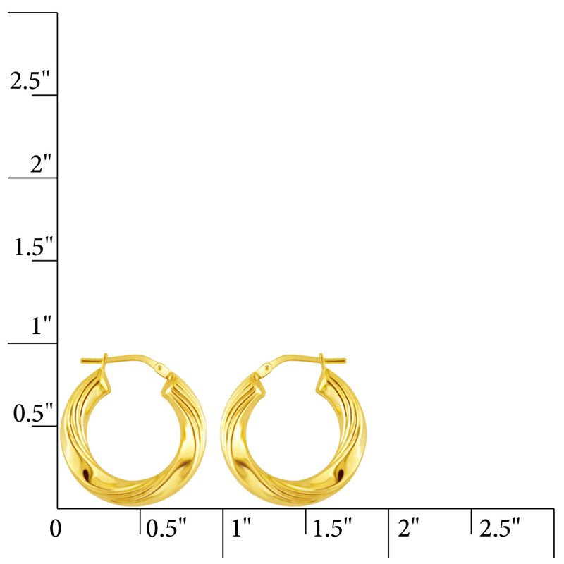 14K Gold Plated Sterling Silver Hoop Earrings Twisted Ribbed Round Jewelry