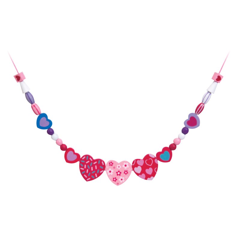 Wooden Bead Jewelry Making Kit with Heart-Shaped Beads & Cords for Kids