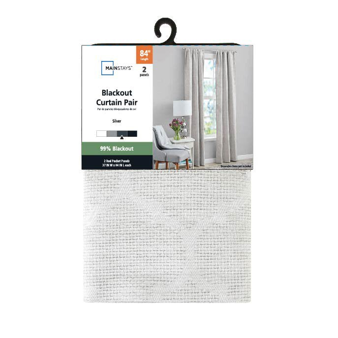 Jacquard Blackout Curtain Panel Pair - Grey Lattice, Room Darkening Drapes