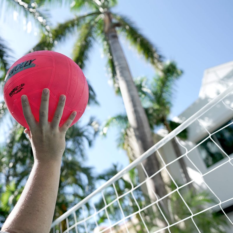 Pool Volleyball Set with Adjustable Net and Neon Pink Ball - 24 ft