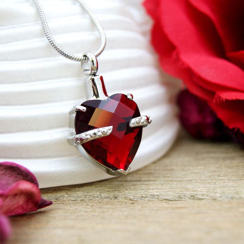 Heart Cremation Necklace for Ashes with Birthstone Option - Stainless Steel Memorial Jewelry