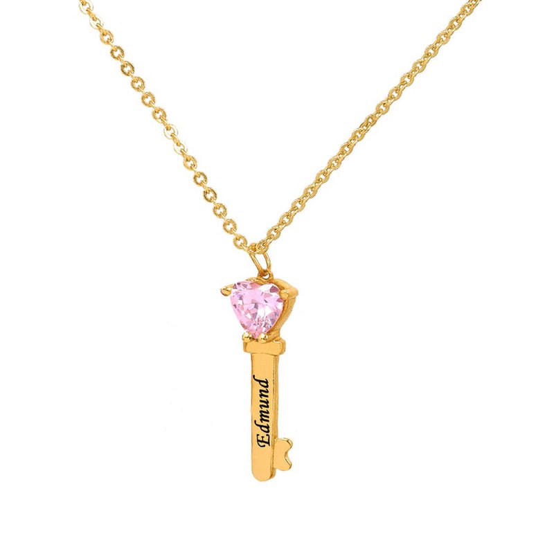 Personalized Family Key-Shaped Charm Pendant with Heart Birthstones - Customizable