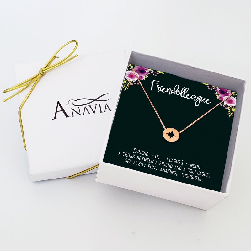 Stainless Steel Friendship Necklace with Compass Pendant – Gift for Best Friend, Coworker, Birthday, Christmas, Rose Gold or Silver