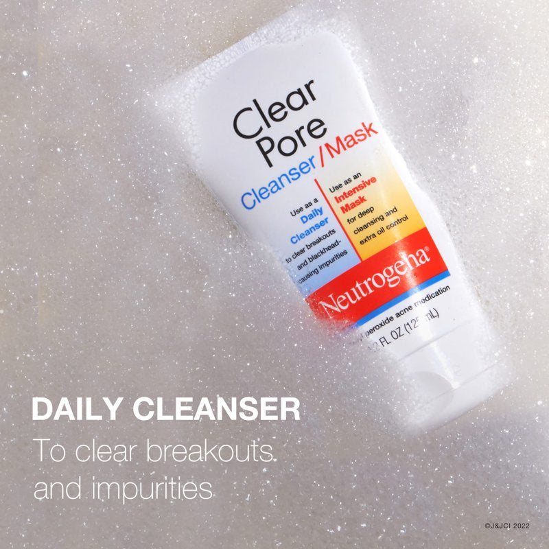 Neutrogena Clear Pore Benzoyl Peroxide Face Wash & Clay Mask Set - Acne Treatment