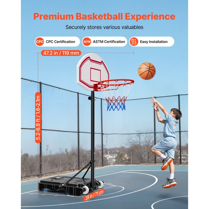 Portable Adjustable Basketball Hoop for Kids & Family Outdoor Play