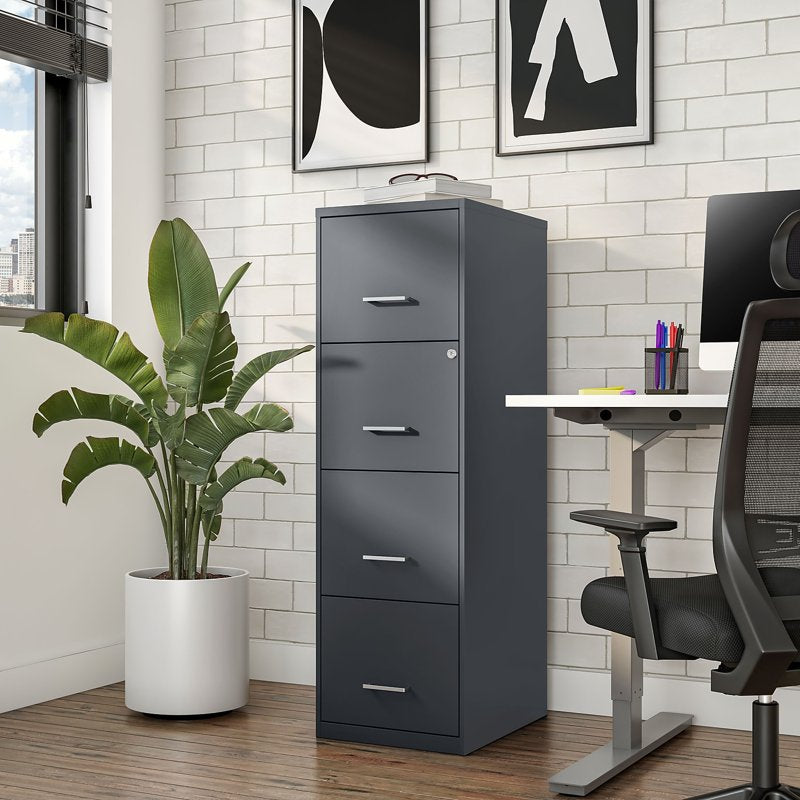 Vertical File Cabinet with 4 Lockable Drawers - Charcoal Finish, 18"D