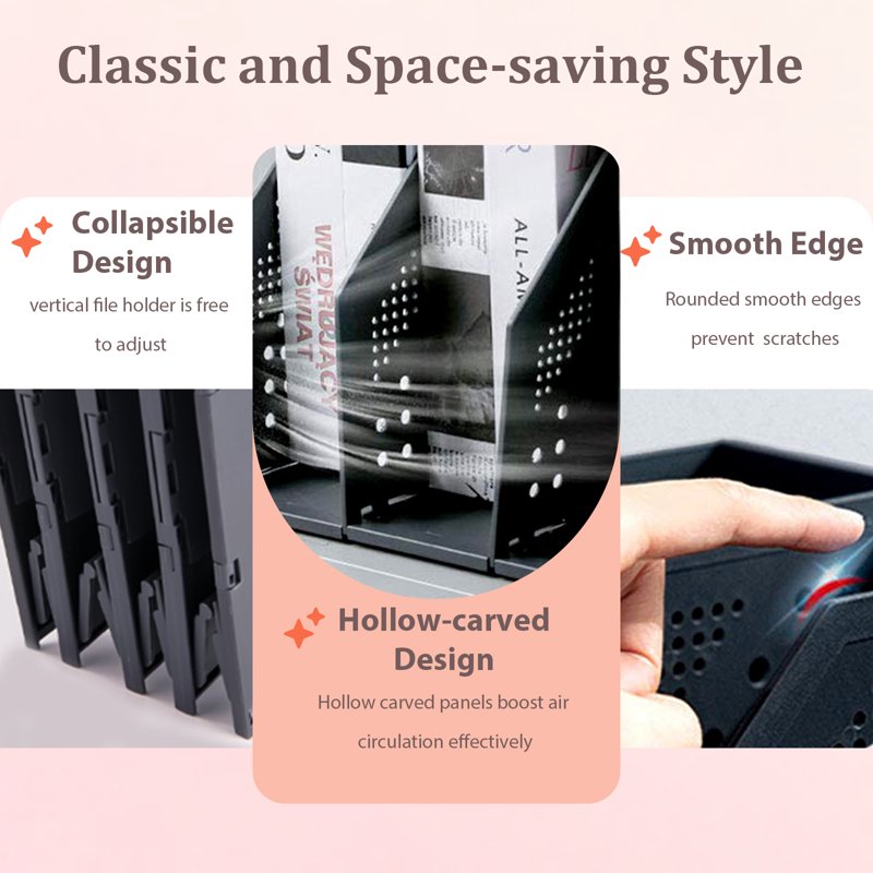 Adjustable 4-Compartment Collapsible Desk File Organizer for Office & Home