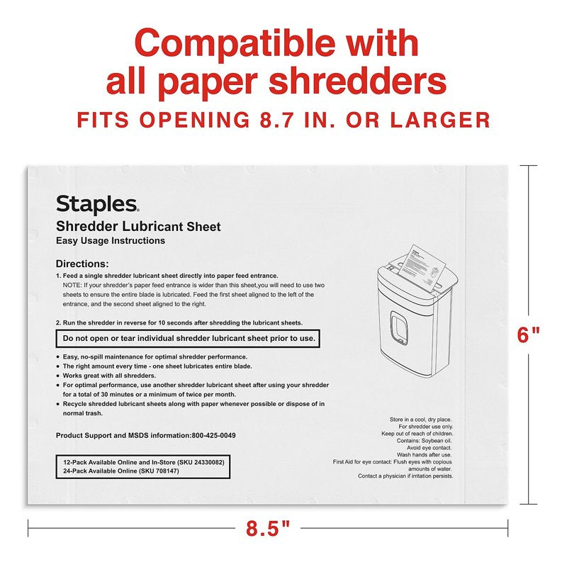 Shredder Lubricating Sheets Pack of 24 - Reduce Blade Friction & Extend Shredder Life