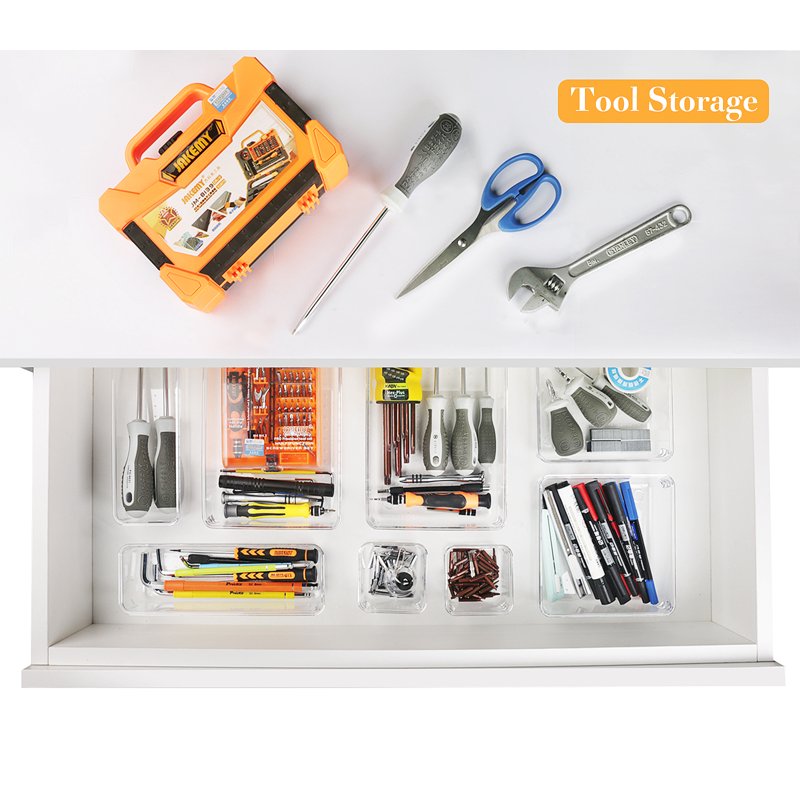 27-Piece Clear Drawer Organizer Set with 5 Sizes for Office, Makeup, Kitchen Storage