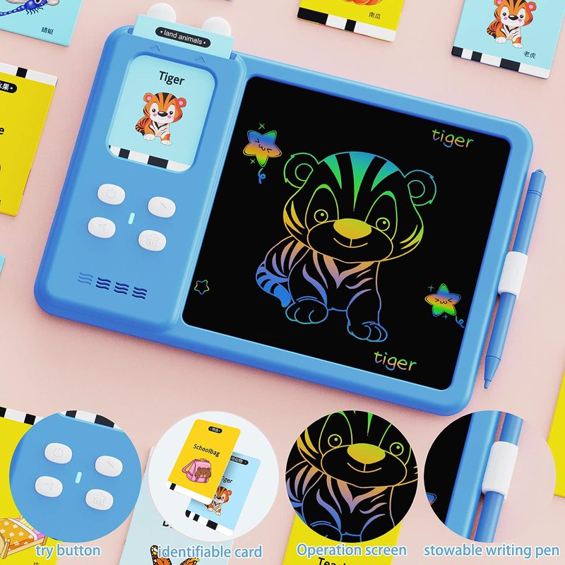 Educational LCD Writing Tablet with Flash Cards for Toddlers Ages 3-6 - Doodle & Learning Toy