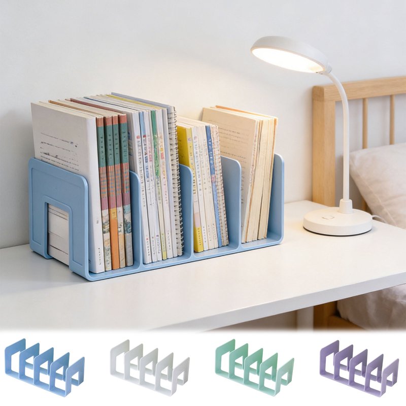Desktop Book Organizer Shelf with Dividers - Plastic File Sorter for Office & Study