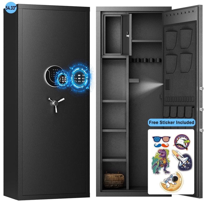 Heavy-Duty Digital Gun Safe with Adjustable Shelves & Gun Rack, Large Security Cabinet
