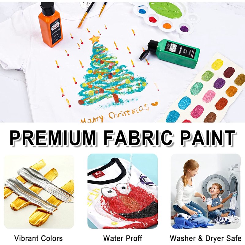 Metallic Fabric Paint Set with Stencils & Brushes - 18 Colors for DIY Textiles