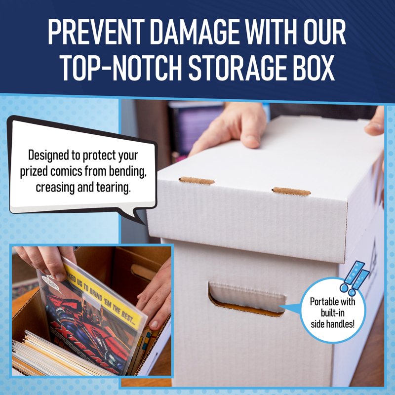 Invested Alliance 20 Pack Short Comic Book Storage Boxes with Lids, 15-9/16 x 7-5/8 x 11, White Corrugated Paper