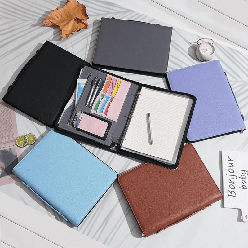 Travel Zippered Portfolio with Removable 3-Ring Binder A4 Document Organizer