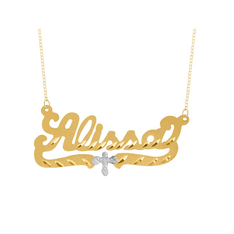 Personalized Name Necklace with Beading and Rhodium Cross - Customizable Jewelry