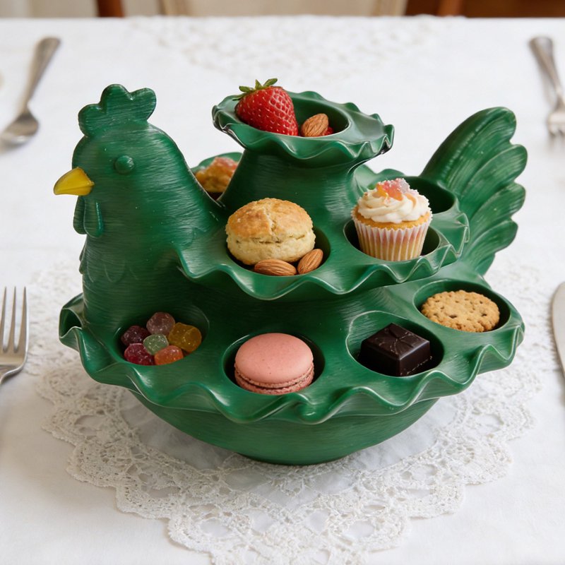 Easter Chicken-Shaped Deviled Egg Platter & Appetizer Tray, Reusable Green Plastic Display Rack