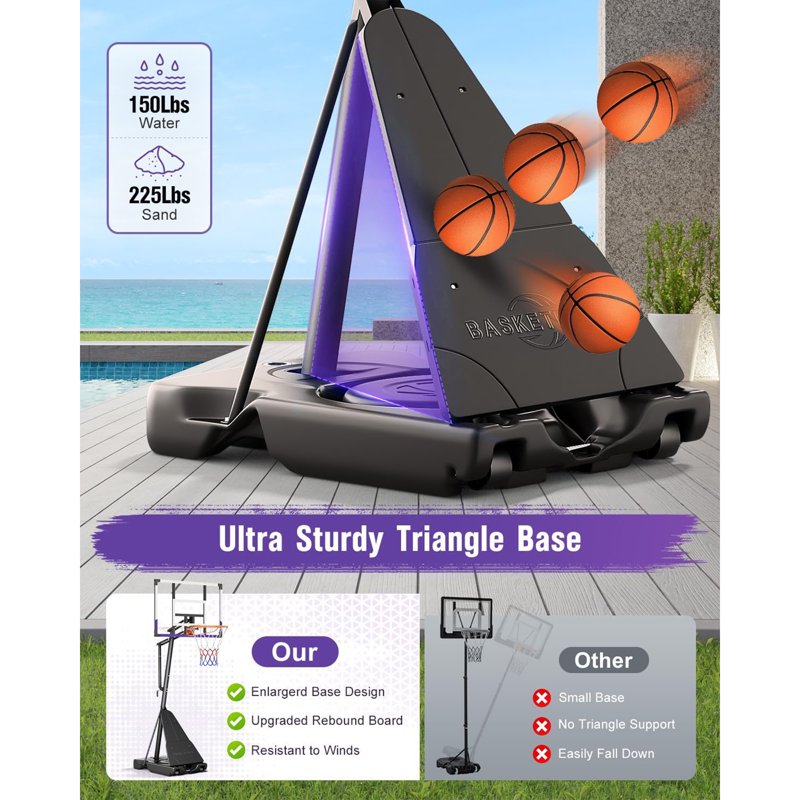 Portable Adjustable Basketball Hoop System - 44 Inch Shatterproof Backboard, 5.25-10FT Height for Kids & Adults