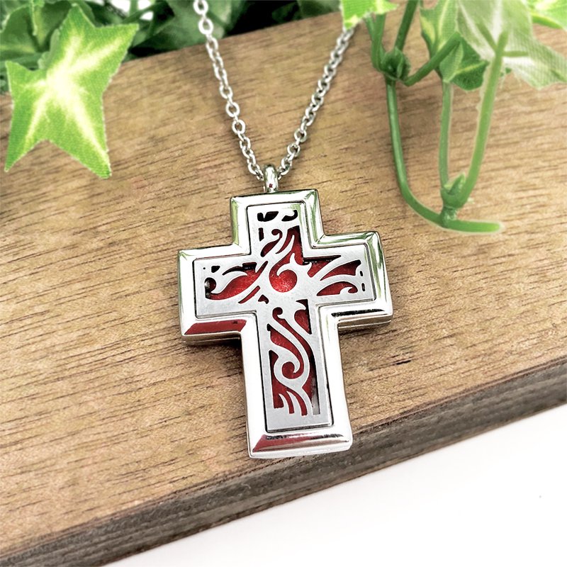 Vintage Cross Aromatherapy Oil Necklace Diffuser Jewelry Gift Set