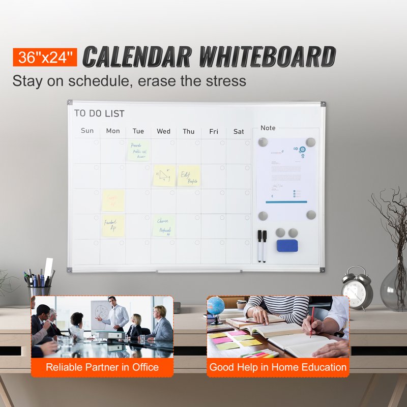 Magnetic Whiteboard Calendar 36x24 Inch Wall Planner with Markers & Eraser