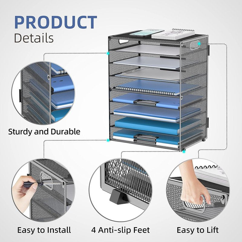 9-Tier Mesh Desktop Paper Organizer with Handles - Office Desk Storage