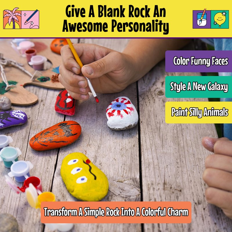 Glow in The Dark Rock Painting Kit for Kids - Arts & Crafts Set with 10 River Rocks